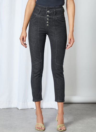 Buy Buttoned High Waist Jeans Black in UAE