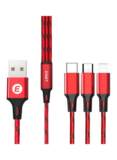 اشتري 3-In-1 Micro USB/Type-C/Lightning Fast Charging Cable 15x2x6سم أحمر في السعودية