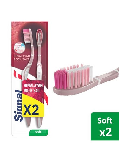 Buy Himalayan Rock Salt Soft Toothbrush Set Pink/White 2 Pieces in Saudi Arabia