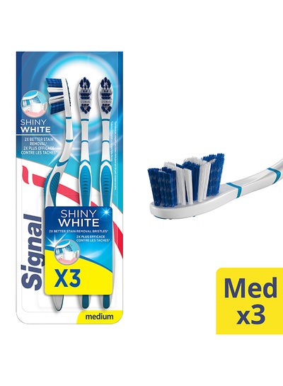 Buy 3-Piece Shiny White Medium Toothbrush Set Blue/White in UAE
