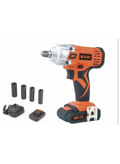 Buy Cordless Impact Wrench 18 V With Li-Ion Battery and Extra Battery Orange/Black/Silver 22 x 20 x 12cm in Egypt