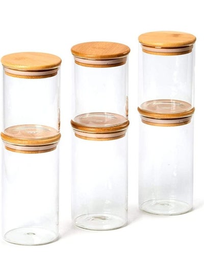 Buy 6-Piece Glass Food Container Set With Airtight Lid Clear in UAE
