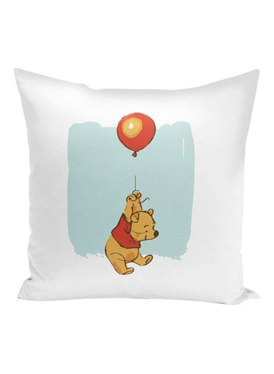 Buy Pooh Bear Balloon Themed Throw Pillow White/Blue/Yellow 16x16inch in UAE