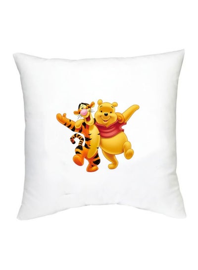 Buy Winnie The Pooh Character Printed Decorative Pillow White/Yellow/Red 16x16inch in UAE