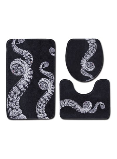 Buy 3-Piece Bath Mat Accessory Set black 80x50cm in UAE