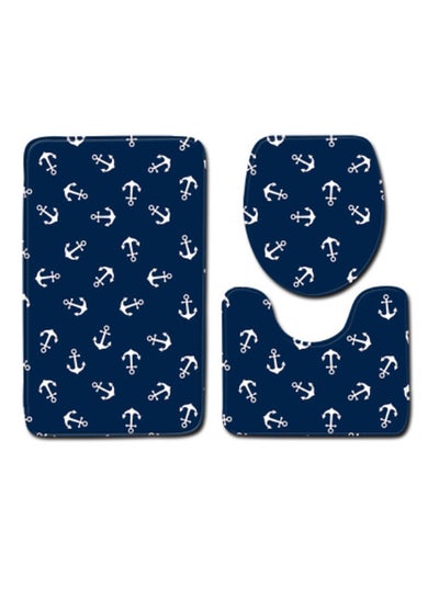 Buy 3-Piece Bath Mat Accessory Set blue 75x45cm in UAE