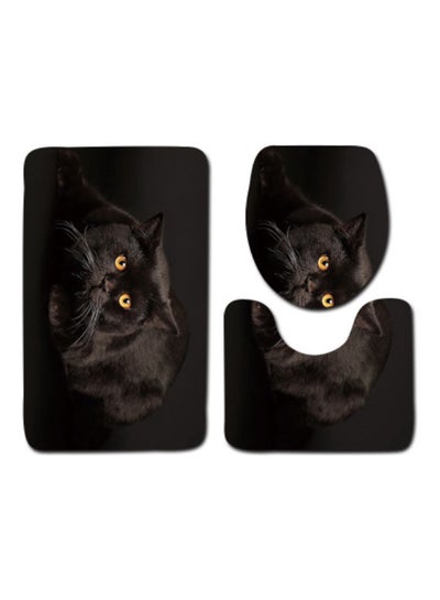 Buy 3-Piece Bath Mat Accessory Set black 75x45cm in Saudi Arabia