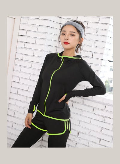 Buy 5-piece Women Sport Yoga Gym Running Sportwear Suit Fitness Clothes Green/Black green in UAE