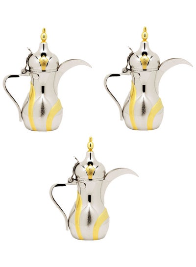 Buy 3-Piece Arabic Coffee Dallah Set Metallic in Saudi Arabia