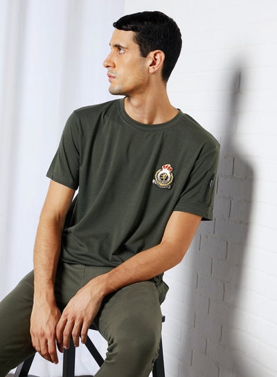 Buy Chest Badge Crew Neck T-Shirt Khaki in Saudi Arabia