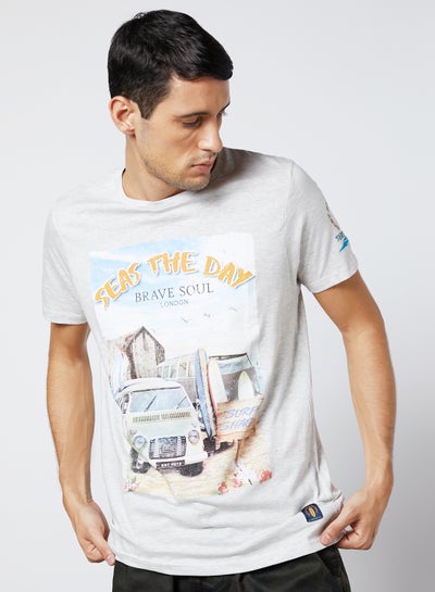 Buy Graphic Print Crew T-Shirt Ecru Marl in Egypt