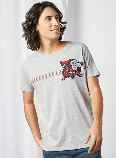 Buy Wolf Badge Crew Neck T-Shirt Grey Marl in Egypt