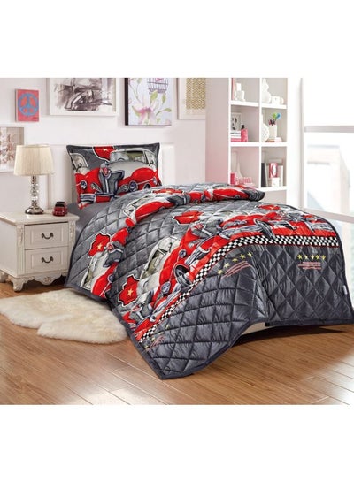 Buy 3-Piece Printed Comforter Set Polyester Grey/Red/White in Saudi Arabia