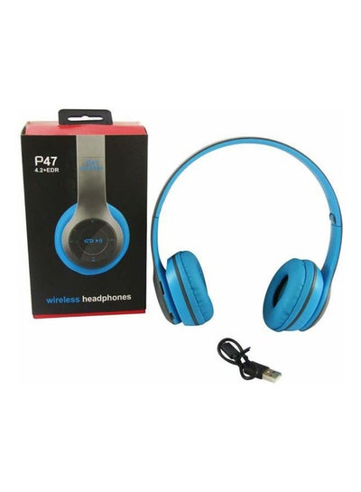 Buy Foldable Wireless On-Ear Headphones Blue/Grey in Saudi Arabia