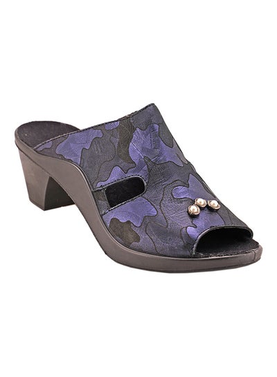 Buy 117-280 Pearl Embellished Peep Toe Mules Blue/Black in UAE