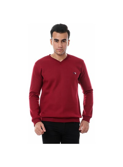 Buy Solid Regular V-Neck Sweatshirt burgundy in Egypt