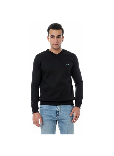 Buy Solid Regular V-Neck Sweatshirt black in Egypt