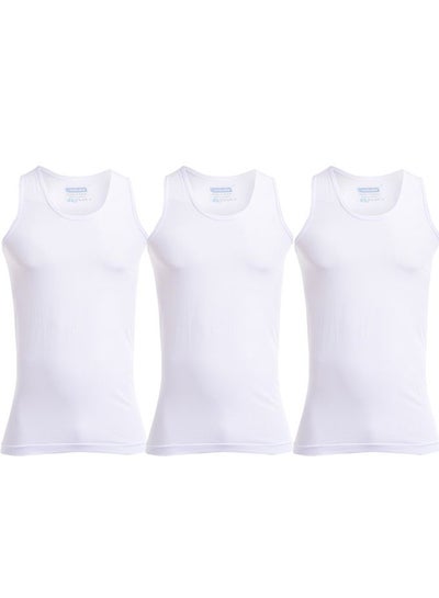 Buy 3-Piece Pure Cotton Sleeveless Tank Top Undershirts Set White in Egypt