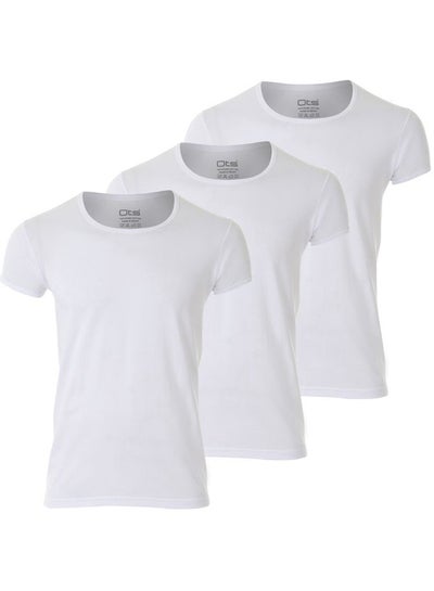 Buy 3-Piece Cotton Half Sleeve Undershirts Set White in Egypt