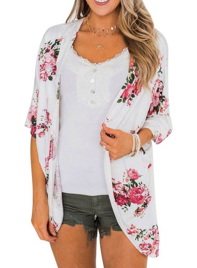 Buy Floral Printed Cover Up White/Red/Green in Saudi Arabia