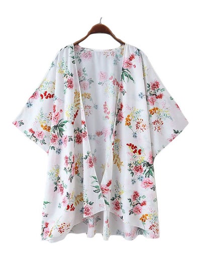 Buy Floral Printed Cover Up White/Red/Green in Saudi Arabia