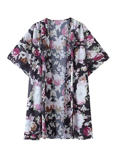 Buy Floral Printed Cover Up Black/Pink/White in Saudi Arabia