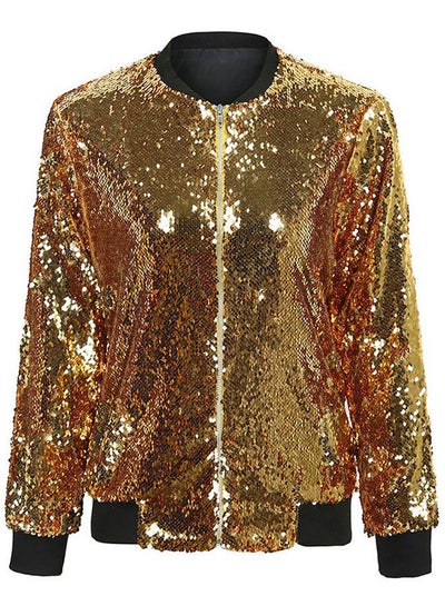 Buy Sequined Zip-Through Jacket Gold/Black in UAE