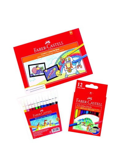 Buy A5 Size Activity Drawing Book With 12-Piece Colour Pencil With Colour Pen Blue/Red Yellow in UAE