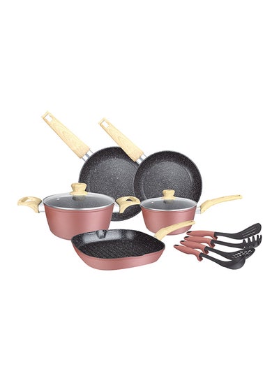 Buy 11 Piece Premium Granite Coated Aluminium Cookware Set Rose Gold in UAE