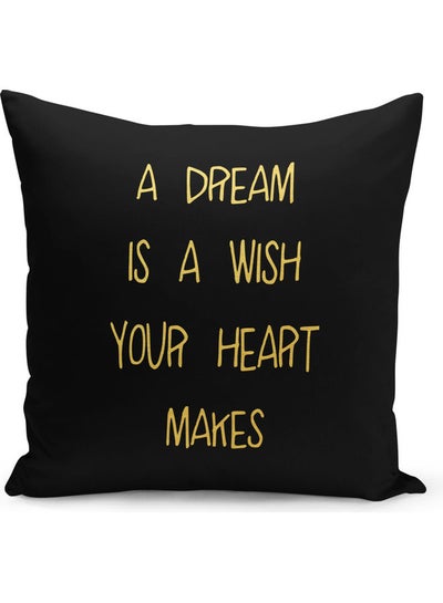 Buy A Dream Is A Wish Printed Decorative Pillow Black/Gold 40x40cm in Saudi Arabia