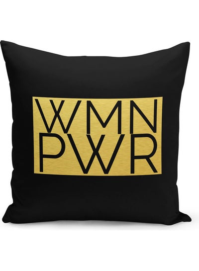 Buy Women Power Printed Decorative Pillow Black/Gold in Saudi Arabia