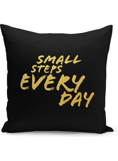 Buy Small Steps Every Day Quote Printed Decorative Pillow Black/Gold 40x40cm in UAE