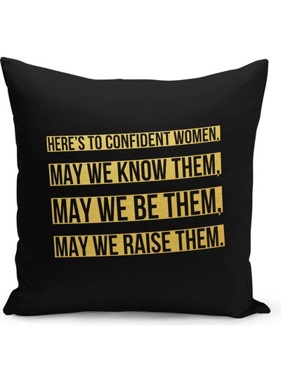 Buy Motivational Quote Printed Decorative Pillow Black/Gold 40x40cm in Saudi Arabia