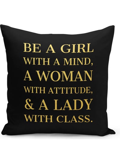 Buy Inspirational Quote Words Printed Decorative Pillow Black/Gold 40x40cm in UAE