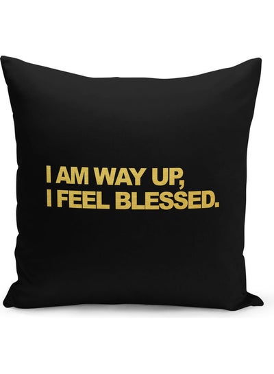 Buy Way Up Quote Printed Decorative Pillow Black/Gold 40x40cm in Saudi Arabia