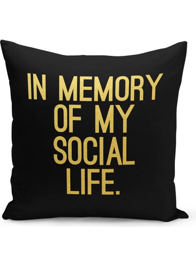 Buy In Memory Of My Social Life Printed  Decorative Pillow Black/Yellow 40 x 40cm in Saudi Arabia