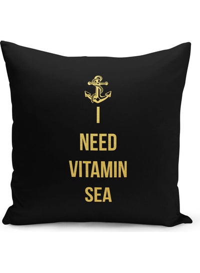 اشتري وسادة زينة مطبوع عليها عبارة "I Need Vitamin Sea" أسود/ أصفر 40 x 40سم في السعودية