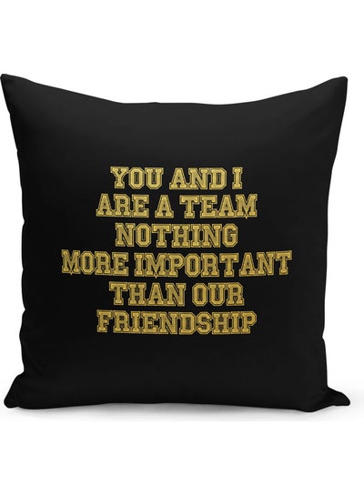 Buy Friendship Quote Printed Throw Pillow Black/Yellow 40 x 40cm in Saudi Arabia