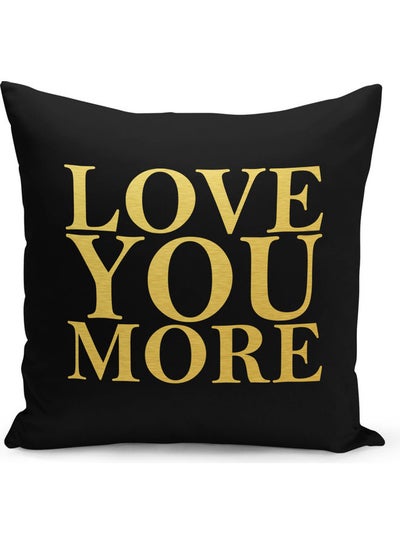 Buy Love You More Printed Decorative Pillow Black/Gold in Saudi Arabia