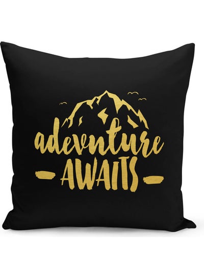 Buy Adventure Awaits Printed Decorative Pillow Black/Gold 40x40cm in Saudi Arabia