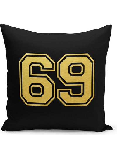 Buy Number 69 Printed Decorative Pillow Black/Gold 40x40cm in Saudi Arabia