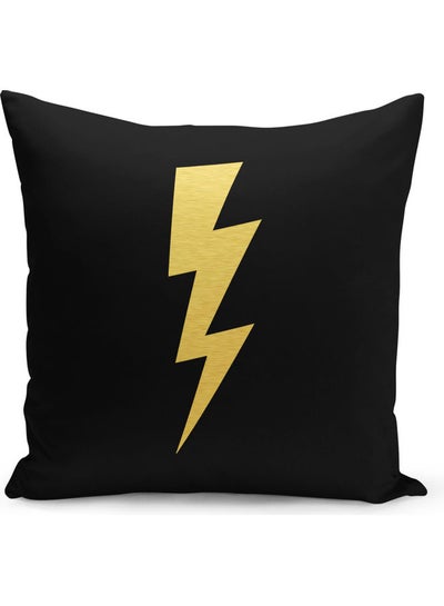 Buy Thunder Flash Printed Decorative Pillow Black/Gold 40x40cm in Saudi Arabia