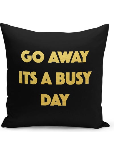 Buy Busy Day Home Work Printed Decorative Pillow Black/Gold 40x40cm in Saudi Arabia