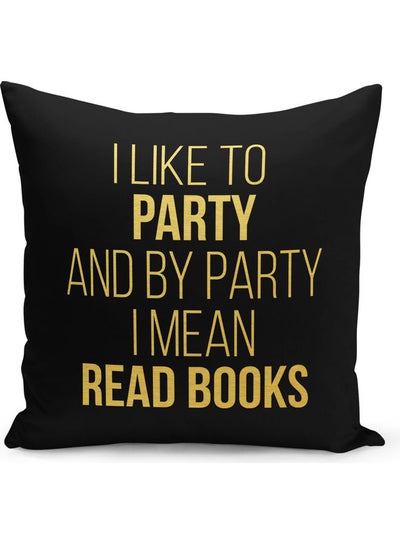 Buy Party Read Books Printed Decorative Pillow Black 40x40cm in Saudi Arabia