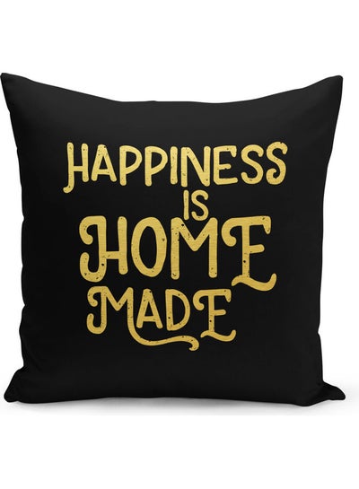 Buy Happiness Is Home Made Printed Decorative Pillow Black/Gold 40x40cm in Saudi Arabia