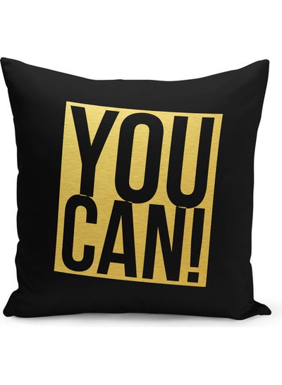 Buy Motivational Quote Printed Decorative Pillow Black/Gold 40x40cm in Saudi Arabia