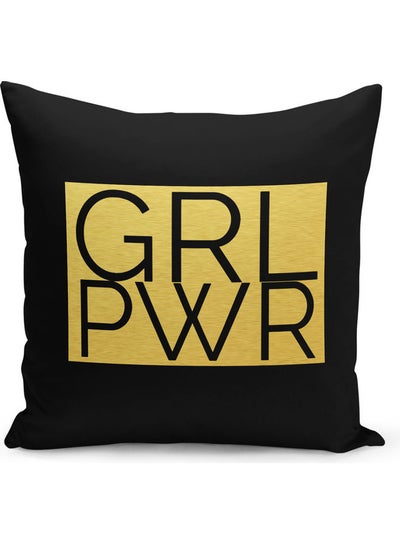 Buy Girl Power Quote Printed Decorative Pillow Black/Gold 40x40cm in Saudi Arabia