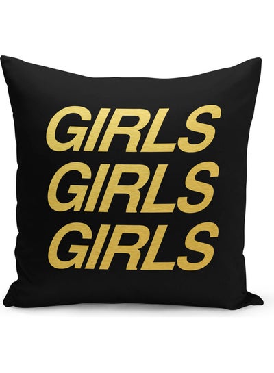 Buy Girls Girls Girls Printed Decorative Pillow Black/Gold 40x40cm in Saudi Arabia