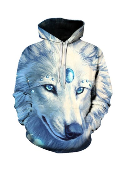 Buy Wolf Printed Hoodie Blue/White/Black in UAE