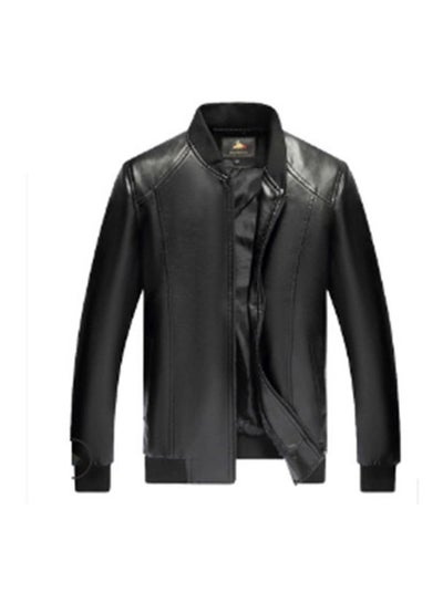 Buy Casual Leather Jacket Black in Saudi Arabia